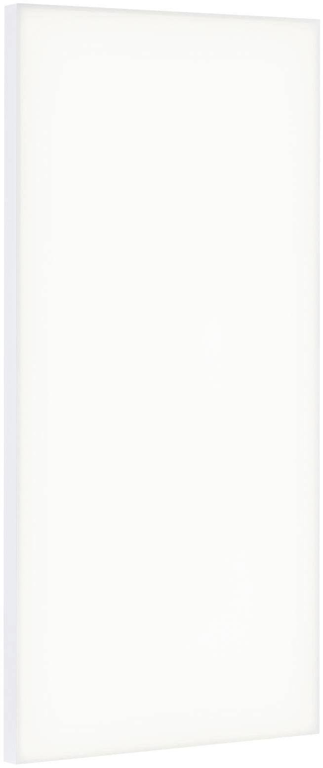 Plaque blanche rectangulaire, probablement un élément de plafond ou un panneau lumineux, sur un fond neutre.