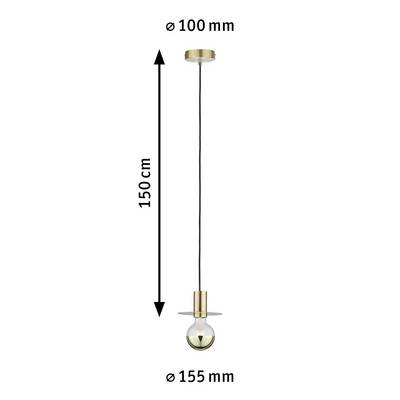 Lampe suspendue en laiton avec ampoule, longueur 150 cm, support de plafond de diamètre 100 mm, abat-jour de diamètre 155 mm.