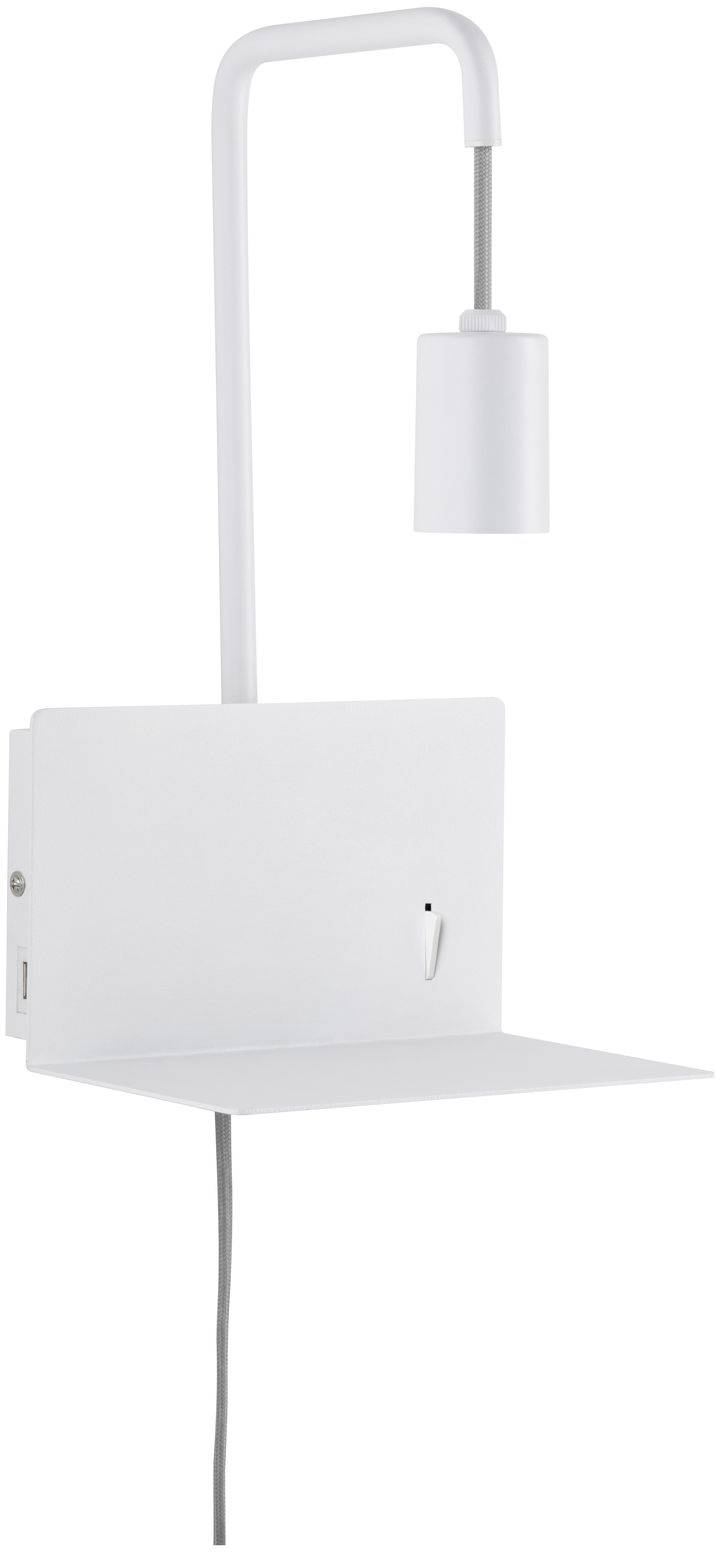 Applique murale blanche avec étagère intégrée, adaptée à un aménagement minimaliste.