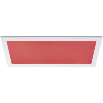 Un panneau rectangulaire avec un cadre blanc et une surface rouge vif au centre. Il ressemble à un plafonnier moderne.