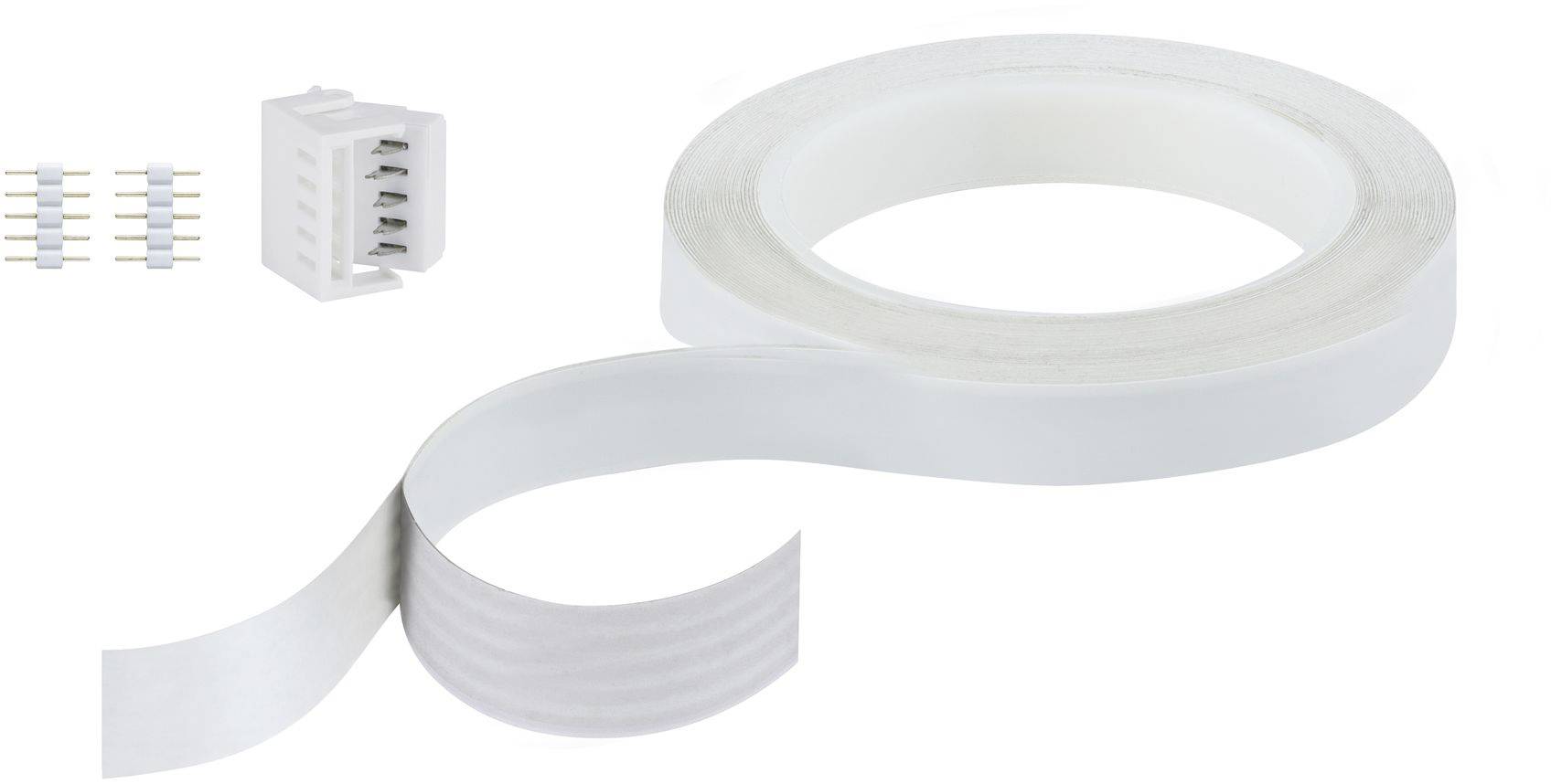'Luminaire à bande à LED : Bande plate avec sources lumineuses et connecteurs.'