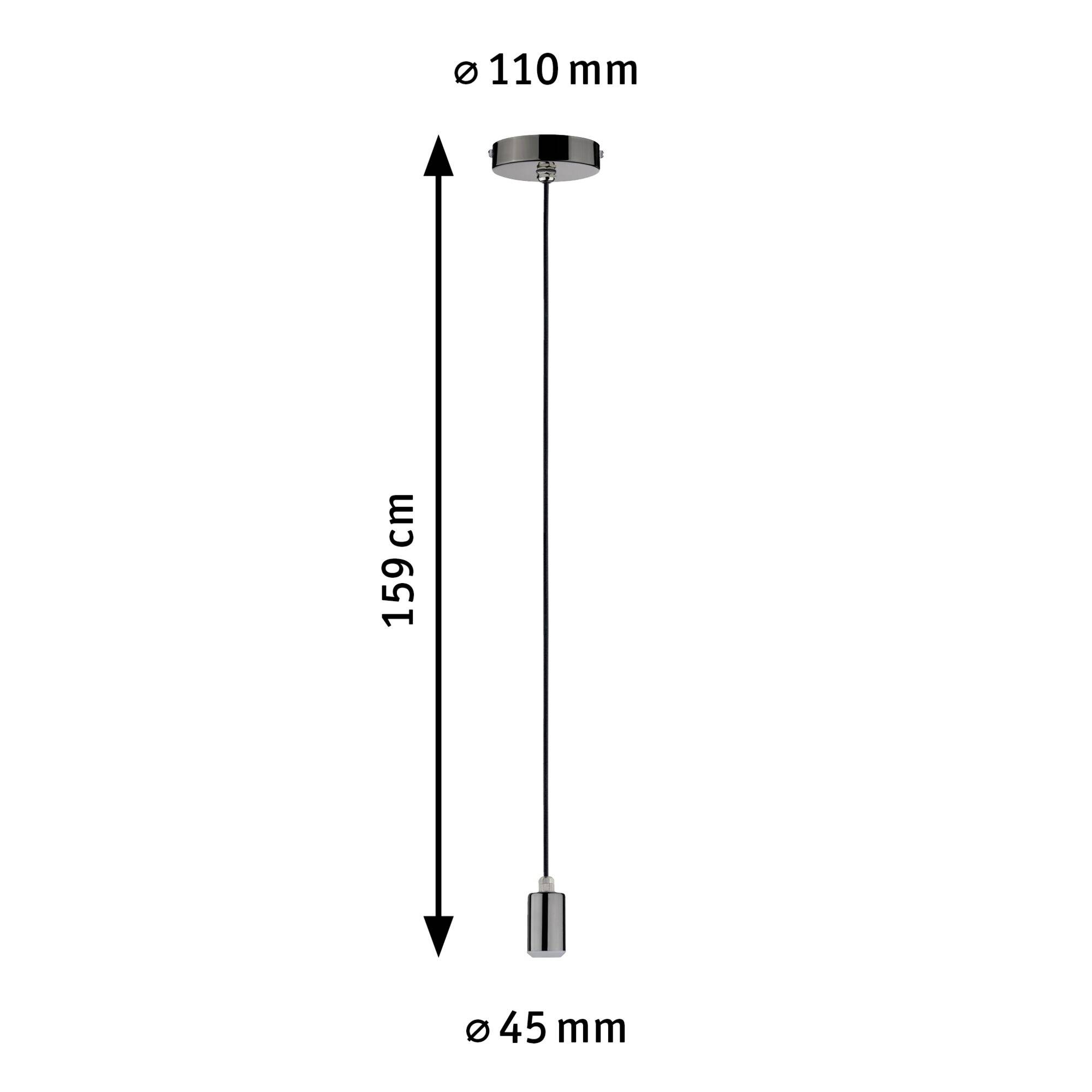 Suspension avec des dimensions de 159 cm de longueur, support de plafond de 110 mm de diamètre et abat-jour de 45 mm de diamètre.