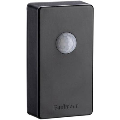 Un détecteur de mouvement rectangulaire noir avec un capteur rond au centre, de marque 'Paulmann', pour la commande d'éclairage.