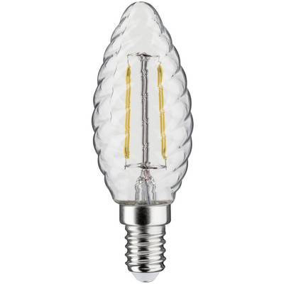 Une ampoule LED torsadée en forme de bougie, avec un culot à vis Edison, dévoile des filaments visibles à l'intérieur.