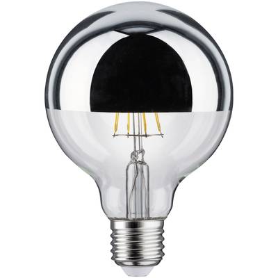 Ampoule à incandescence avec partie supérieure argentée réfléchissante, corps en verre transparent révélant les filaments et la douille à vis.