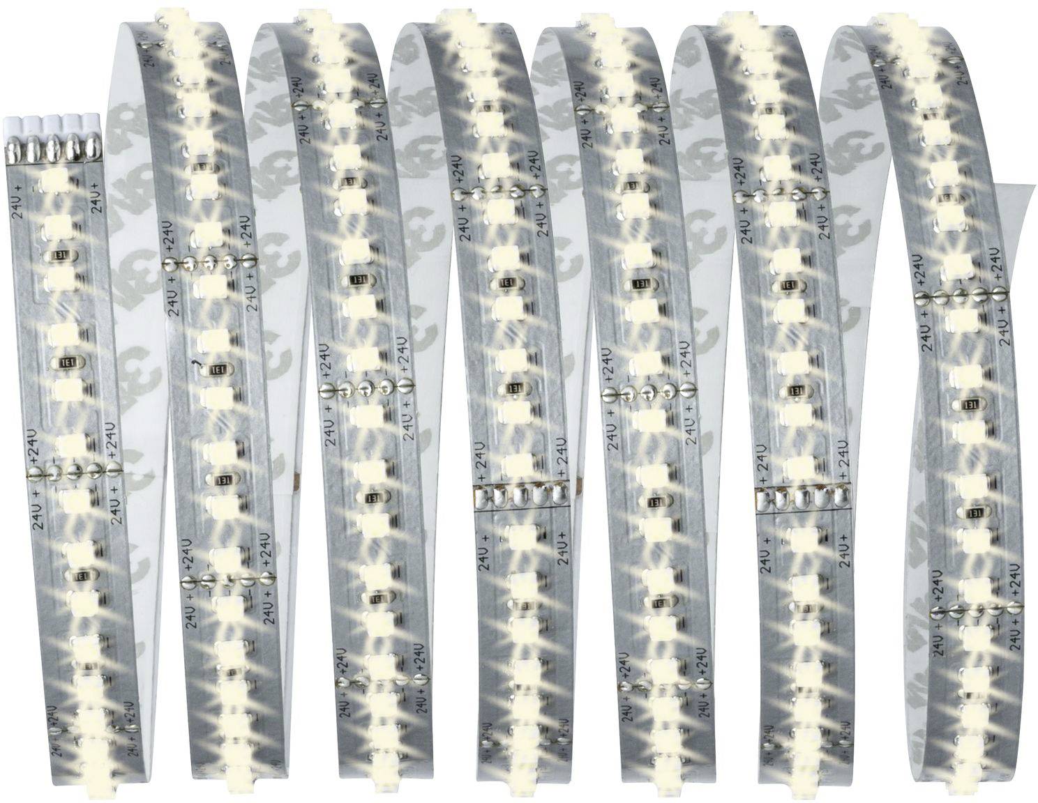 Plusieurs bandes de LED disposées en rangées, courbées en arc. Chaque bande comprend des LED lumineuses réparties uniformément.