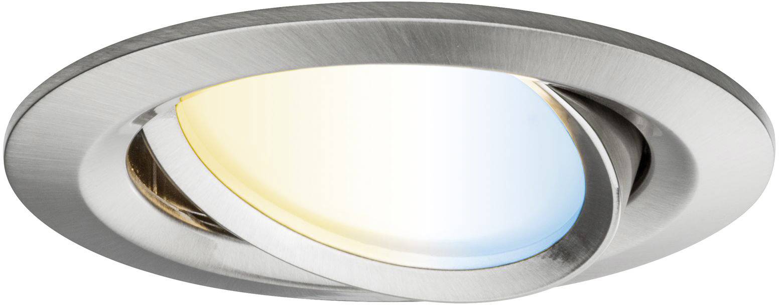 Luminaire encastrable avec réglage progressif de la température de couleur, du blanc chaud au blanc froid, en finition acier inoxydable mat. Idéal pour un éclairage flexible.