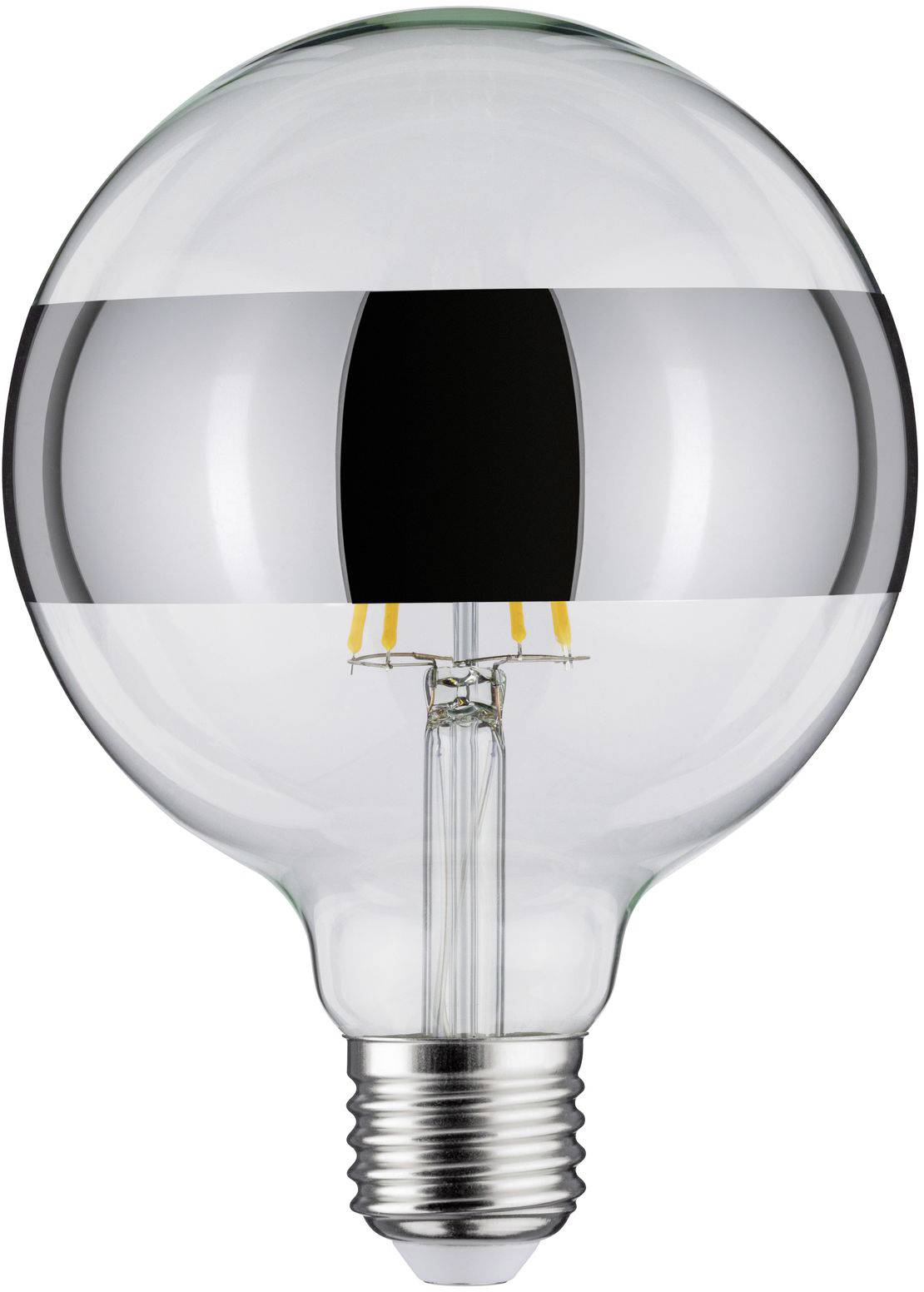 Ampoule à surface miroir avec filament apparent, conçue pour un éclairage décoratif.