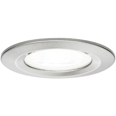 Luminaire encastré rond à LED dans un boîtier argenté, présentant un design moderne et minimaliste pour l'éclairage résidentiel ou commercial.