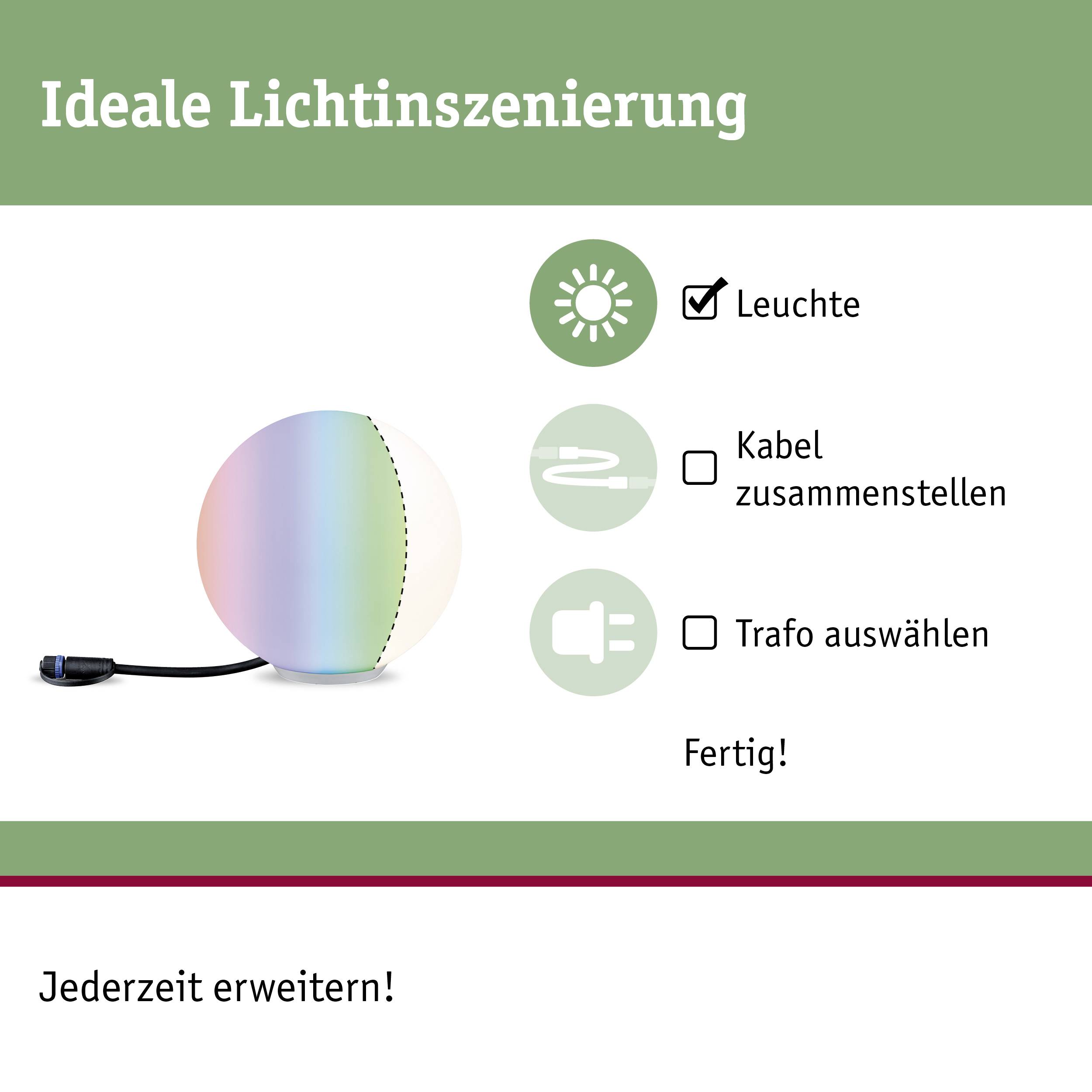 'Installation d'éclairage idéale : Choisir la lampe, assembler le câblage, sélectionner le transformateur. Et voilà !'