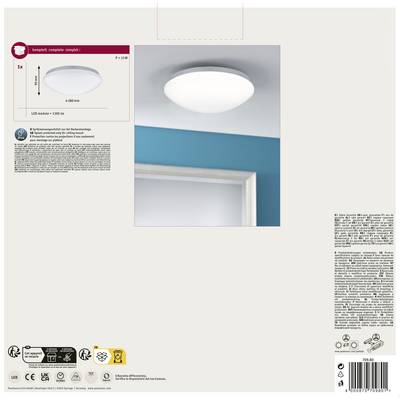 Plafonnier LED monté dans un cadre blanc, installé dans une pièce peinte en bleu au-dessus d'une porte.