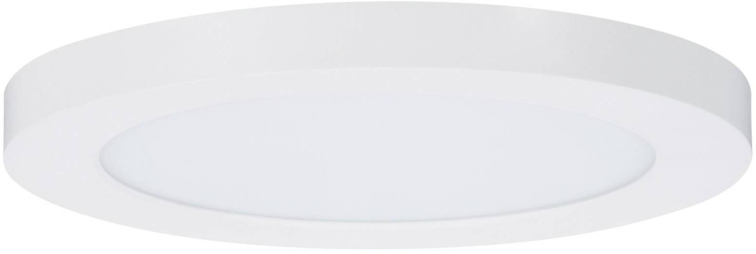 Plafonnier LED rond blanc, au profil plat, adapté aux espaces intérieurs modernes.