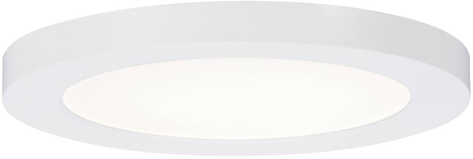 Plafonnier LED rond, plat et blanc. Il présente un design épuré et moderne, diffusant une lumière douce vers le bas.