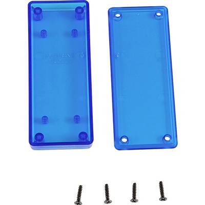 Deux capots en plastique bleu côte à côte, avec quatre vis correspondantes en dessous.