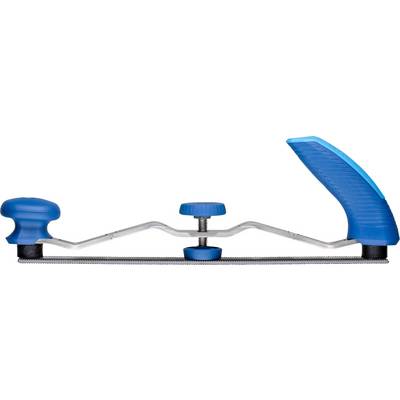 Porte-outils de skateboard bleu et argenté avec poignées ergonomiques et filetage permettant d'ajuster les réglages des roues et des trucks.
