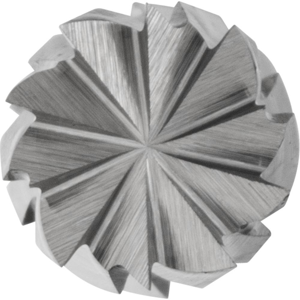 Outil de fraisage circulaire avec des lames radiales convergeant au centre, représenté dans une image en échelle de gris.