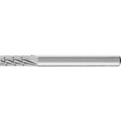 Partie cylindrique en argent d'une machine avec une tête de coupe striée, probablement une fraise, présentée sur un fond blanc.