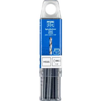 Foret hélicoïdal en acier HSS-G, lot de 10 pièces dans un emballage bleu avec couvercle transparent. Diamètre de foret selon la norme DIN 338 N 118°.