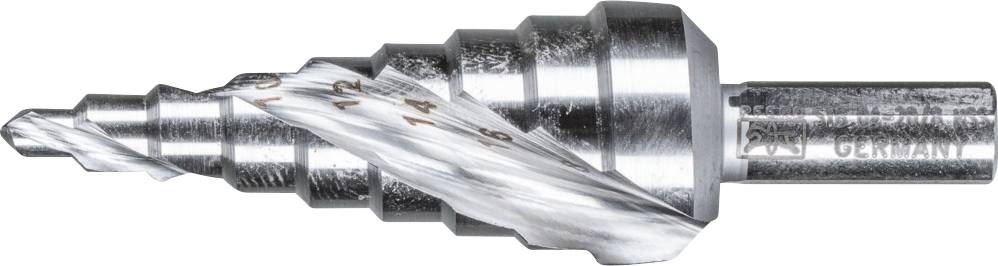 Foret étagé en métal avec plusieurs tranchants échelonnés. Adapté pour percer des trous de différents diamètres.