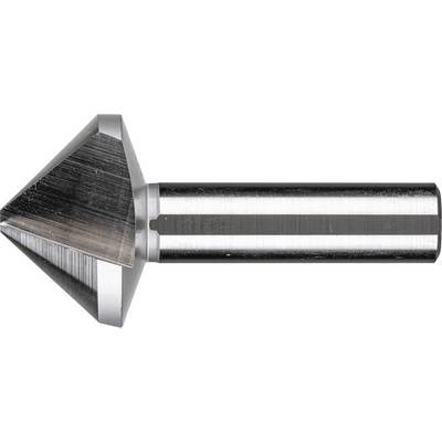 Un chanfreineur conique métallique à tige cylindrique, utilisé pour réaliser des évacuations dans des pièces pour vis ou boulons.