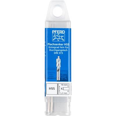 Emballage d'un fraise à fileter en acier rapide (HSS), qualité fine, pour trou traversant selon la norme DIN 373, présenté avec une image de l'outil.