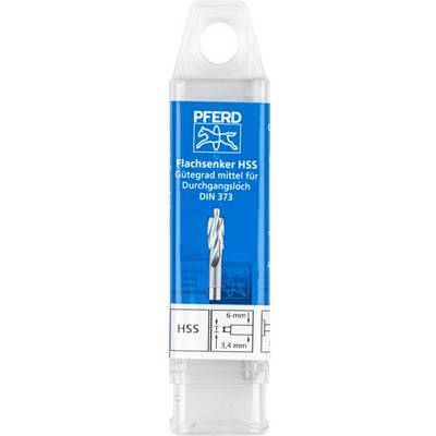 'PFERD Fraise à chanfreiner HSS', adaptée pour trou traversant DIN 373, taille 6 mm de diamètre extérieur, 3,4 mm de diamètre intérieur.