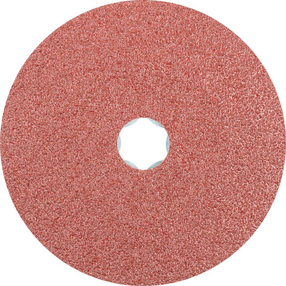 Un disque de ponçage rond à surface structurée rouge et ouverture centrale, adapté aux travaux de meulage industriels.