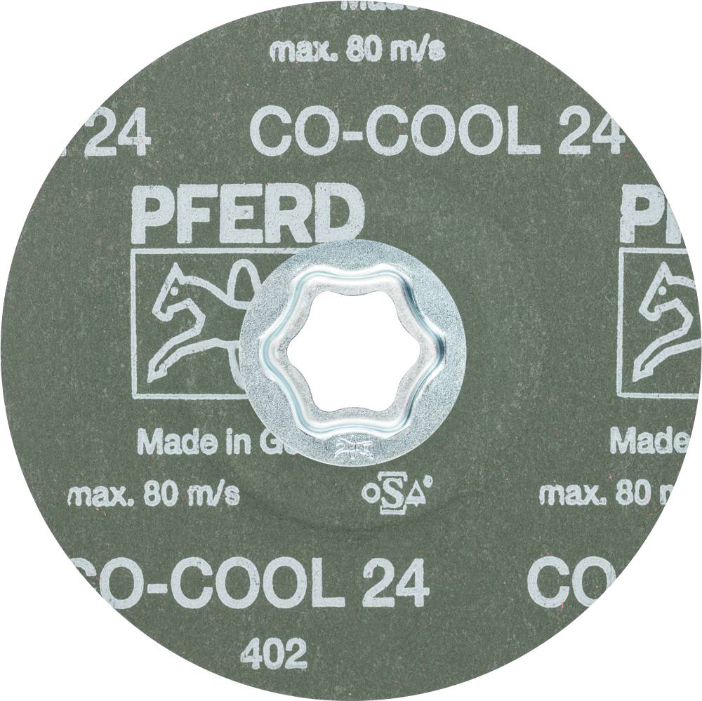 Meule avec inscription 'PFERD CO-COOL 24' et vitesse maximale de '80 m/s', adaptée aux utilisations intensives.