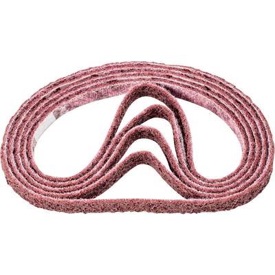 Bande de ponçage tachée de rouge, repliée plusieurs fois, posée sur une surface blanche.
