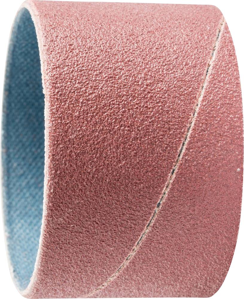 Un ruban de ponçage rouge en forme de cylindre avec un intérieur bleu, souvent utilisé pour les travaux de ponçage dans les ateliers ou pour des projets de bricolage à domicile.