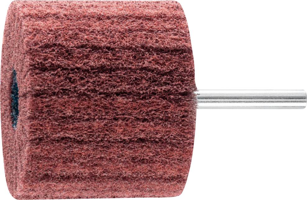 Outil de meulage rouge à forme cylindrique et manche métallique. Utilisé pour le polissage fin et la finition des surfaces.