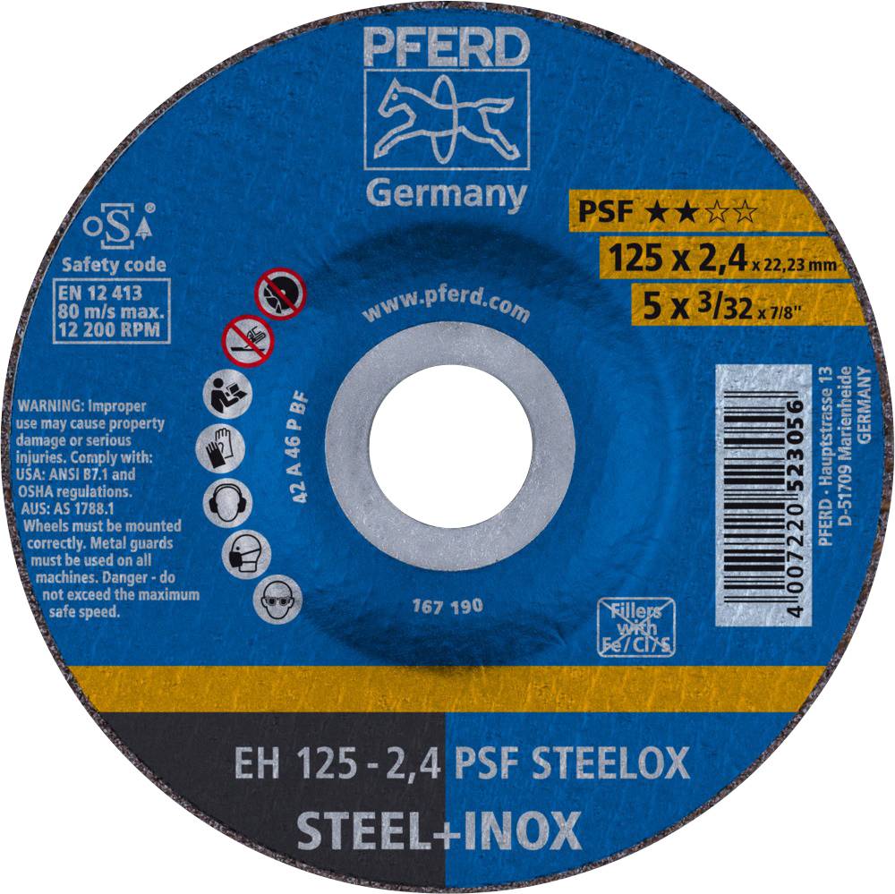 PFERD TOOLS PSF STEELOX 69198292 Disque à tronçonner à moyeu déporté 125 mm 10 pc(s) acier inoxydable, acier