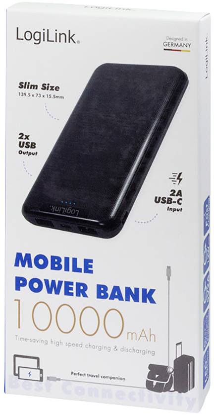 LogiLink Powerbank (batterie supplémentaire) 10000 mAh Fast Charge LiPo USB 4, USB-C®, Micro USB noir-1