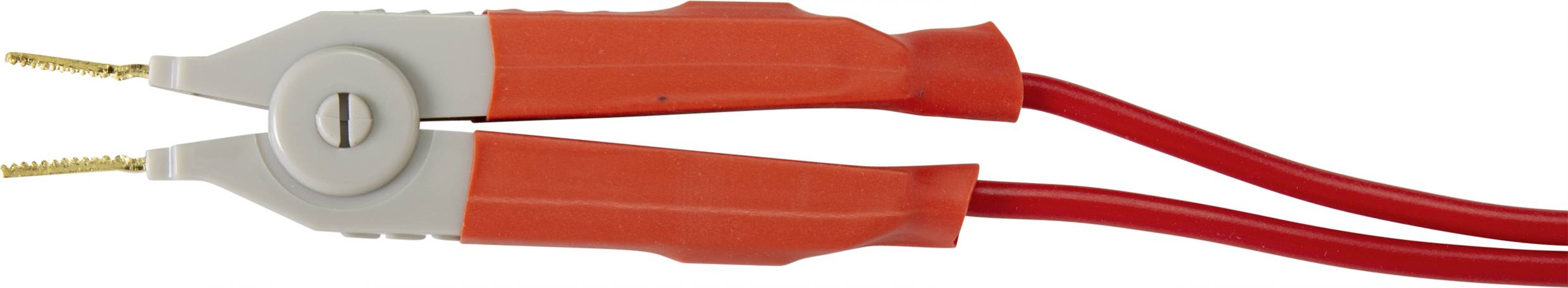 Une paire de câbles de démarrage rouges avec des pinces, utilisés pour faire un pontage entre les batteries de véhicules.