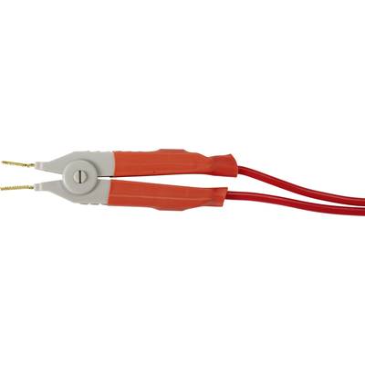 Une paire de câbles de démarrage rouges avec des pinces, utilisés pour faire un pontage entre les batteries de véhicules.