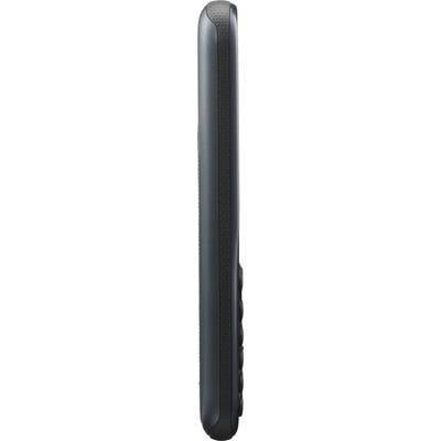 'Vue latérale d'un talkie-walkie noir aux bords arrondis avec plusieurs boutons sur le côté.'