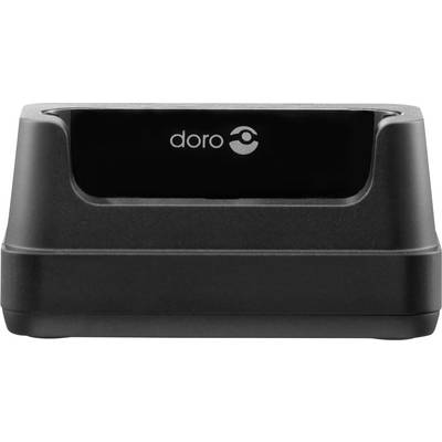 Station de charge noire de la marque 'doro', adaptée à un téléphone mobile ou à un autre appareil électronique.