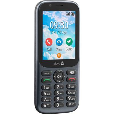 Un téléphone mobile avec un grand écran et des touches physiques. L'écran affiche l'heure, la date et les icônes d'appel, de vue et d'envoi.