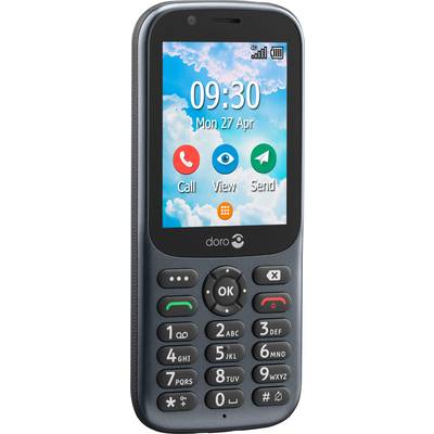 Un téléphone portable avec de grandes touches et un écran affichant l'heure et des icônes d'applications. Il est facile à utiliser.