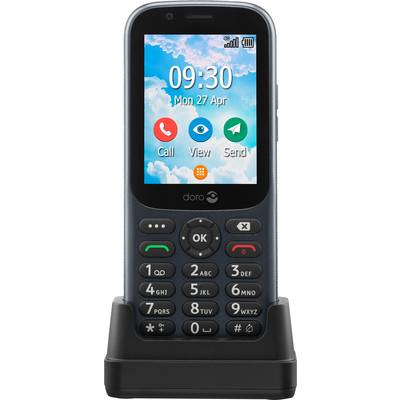 Un téléphone mobile avec de grandes touches et un écran coloré affiche l'heure et la date. Il possède des touches pour appeler et envoyer des messages.