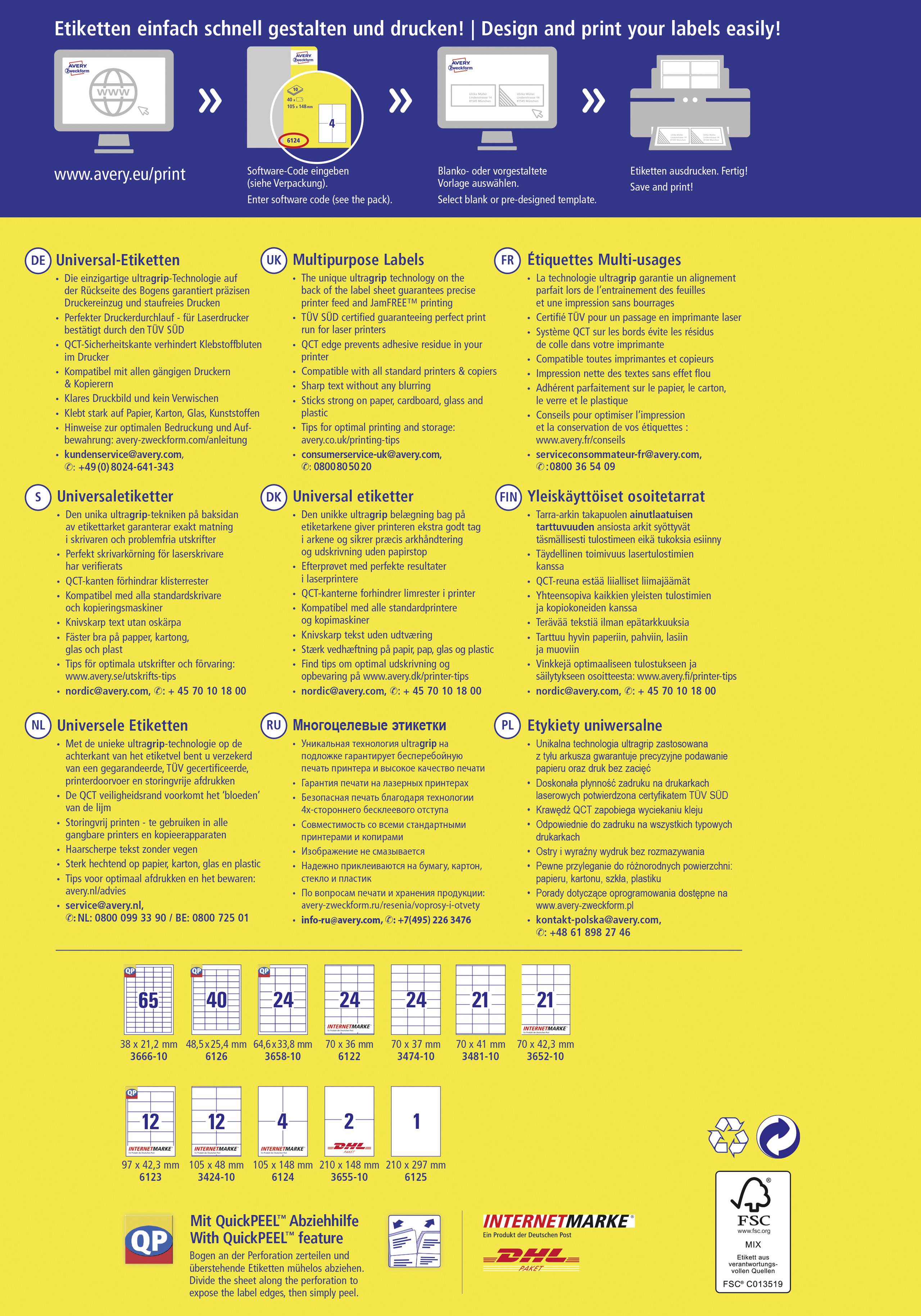 'Créez et imprimez facilement et rapidement des étiquettes !' Fond jaune avec des instructions et des symboles pour la création et la commande d'étiquettes.