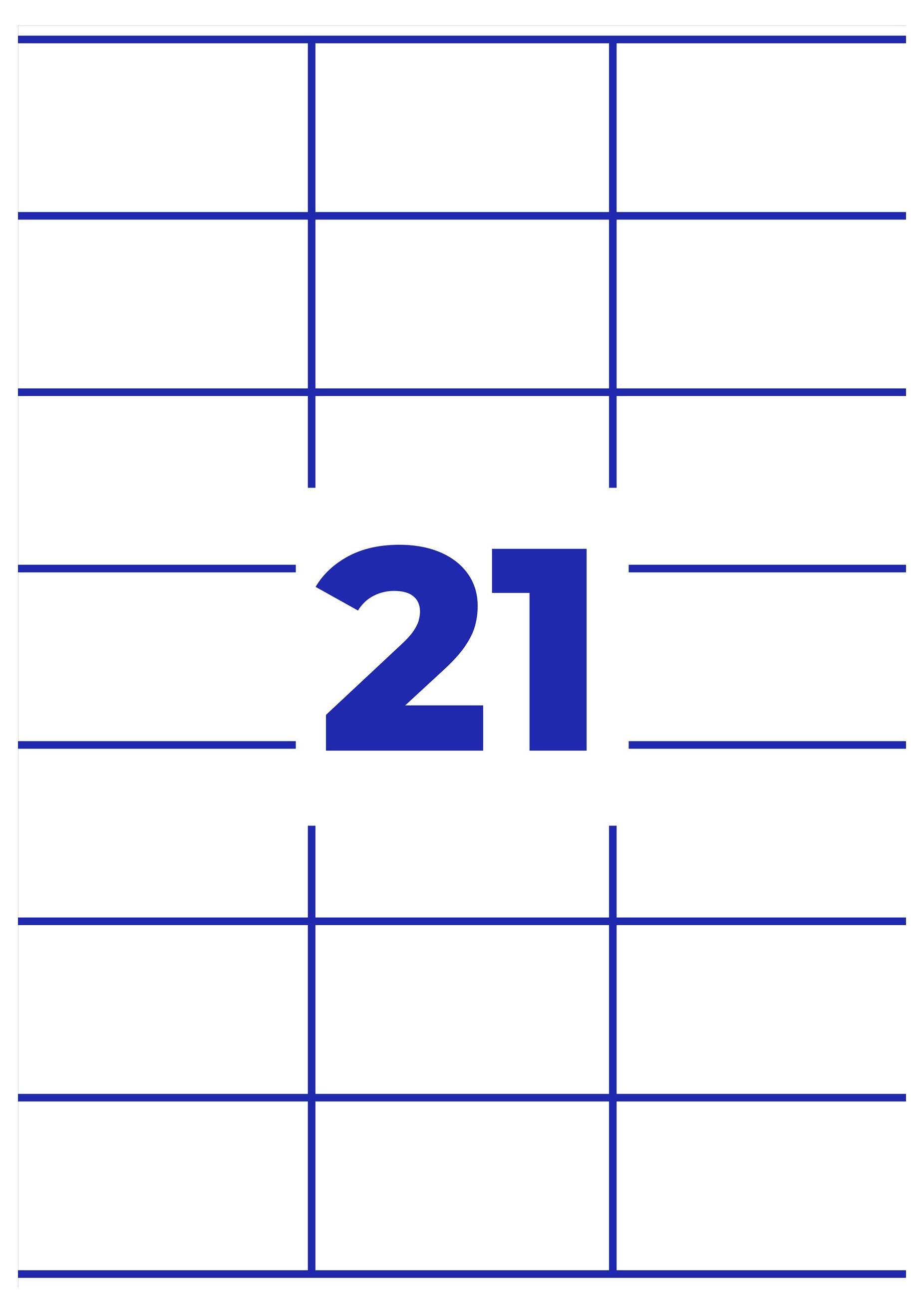 Extrait de calendrier/tableau bleu avec le chiffre « 21 » au centre, entouré de fines lignes de grille bleues sur fond blanc.