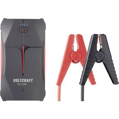 Un chargeur de batterie noir avec des voyants LED bleus et un interrupteur marche/arrêt rouge, à côté de pinces crocodile rouges et noires.