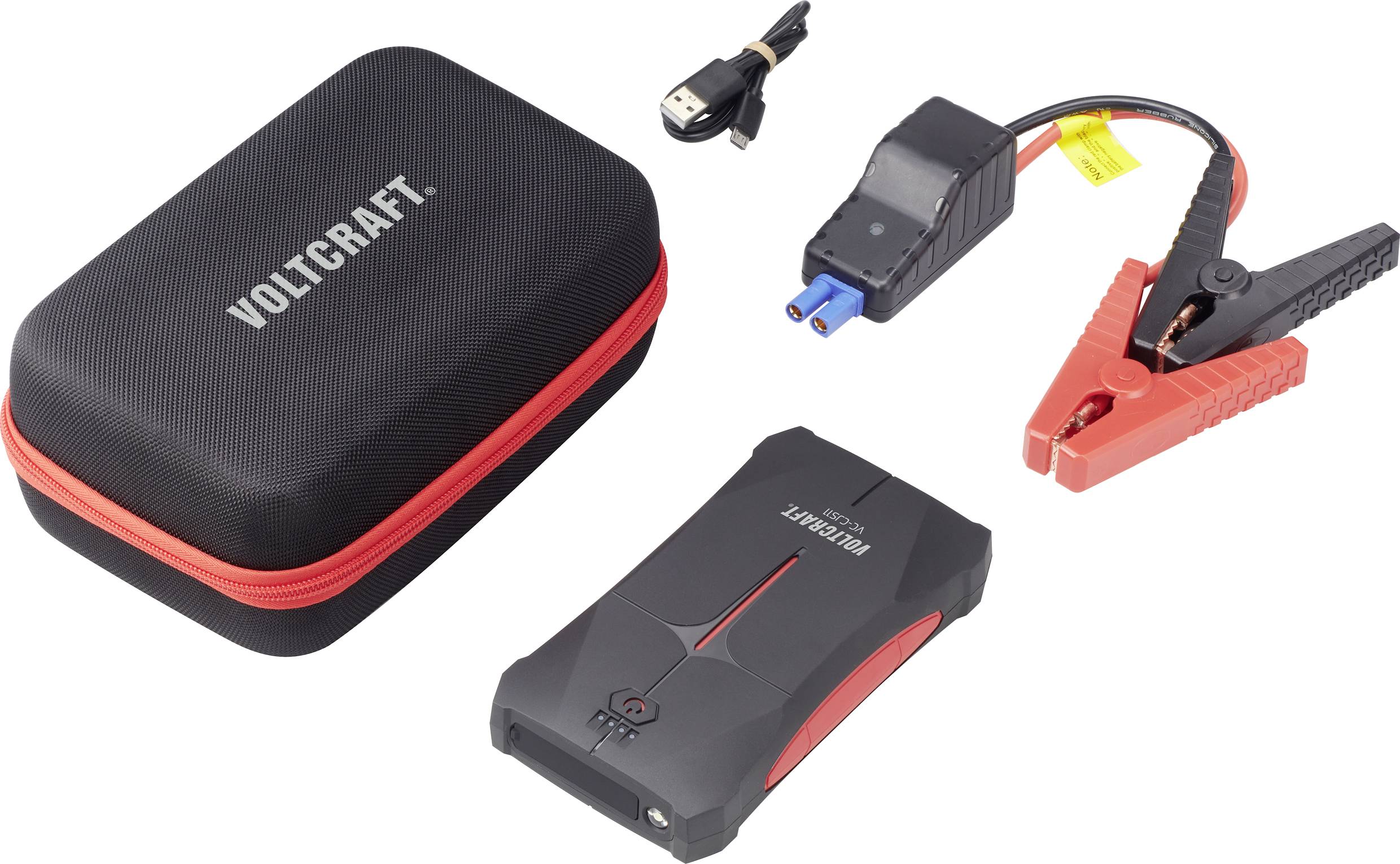 Kit de démarrage d'urgence Voltcraft avec sacoche, batterie externe, câbles et pinces. Kit de secours de haute qualité pour automobiles.