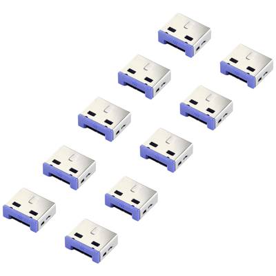 Neuf clés USB avec des embouts bleus sont disposées en trois rangées qui s'étendent en diagonale de gauche en haut à droite en bas.