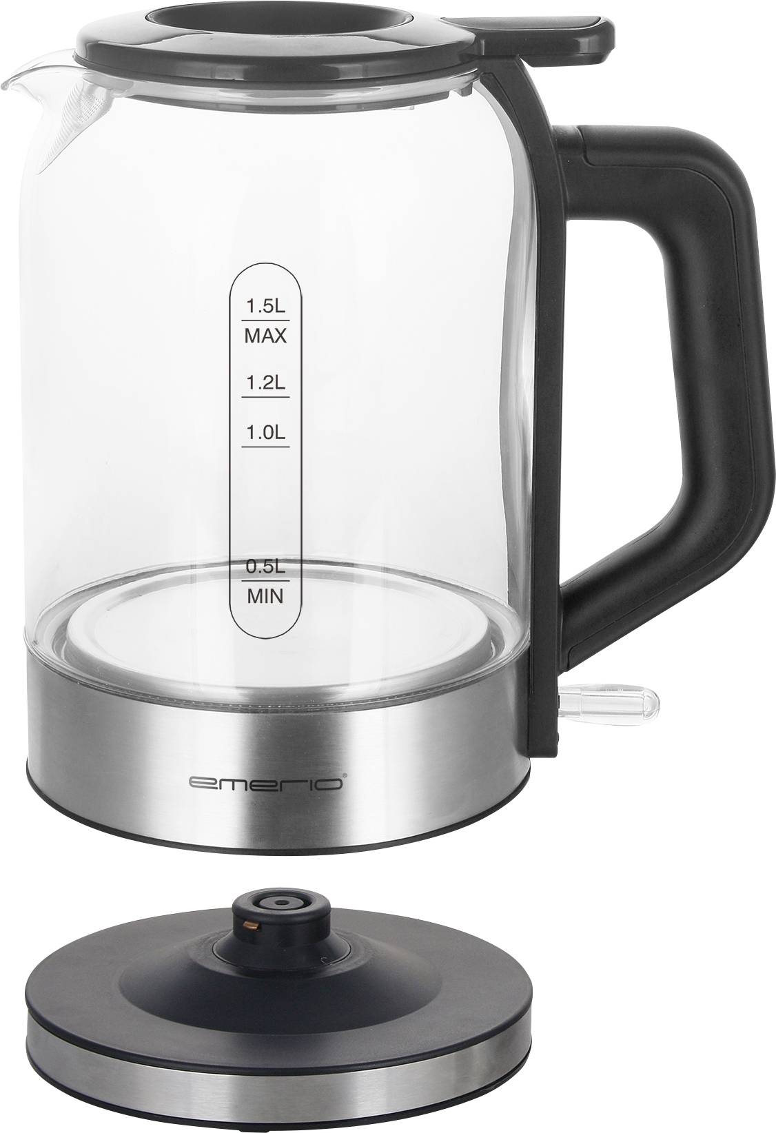 EMERIO WK-122574 Bouilloire sans fil, sans BPA argent, noir Contenance: 1.5 l-2