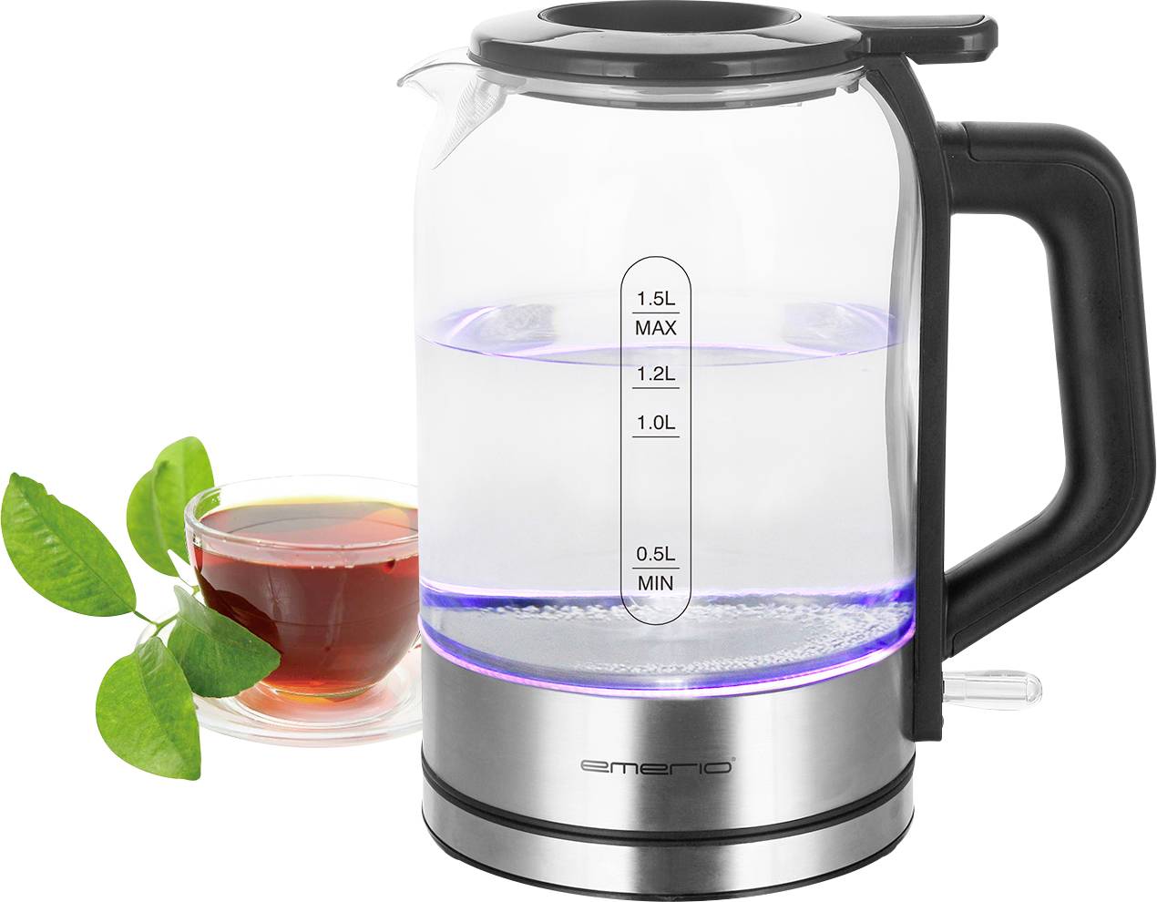EMERIO WK-122574 Bouilloire sans fil, sans BPA argent, noir Contenance: 1.5 l-4