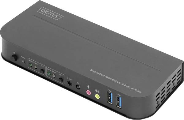 Digitus DS-12850 2+2 ports Commutateur KVM Display-Port, HDMI télécommande, clavier 3840 x 2160 Pixel