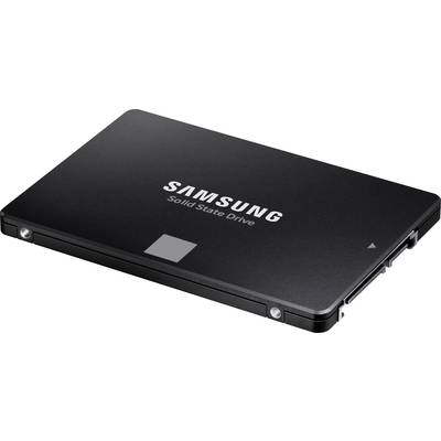 Disque dur SSD Samsung noir, rectangulaire et fin, avec un connecteur sur le côté.
