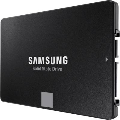 'Disque SSD Samsung noir avec logo et inscription blancs.'